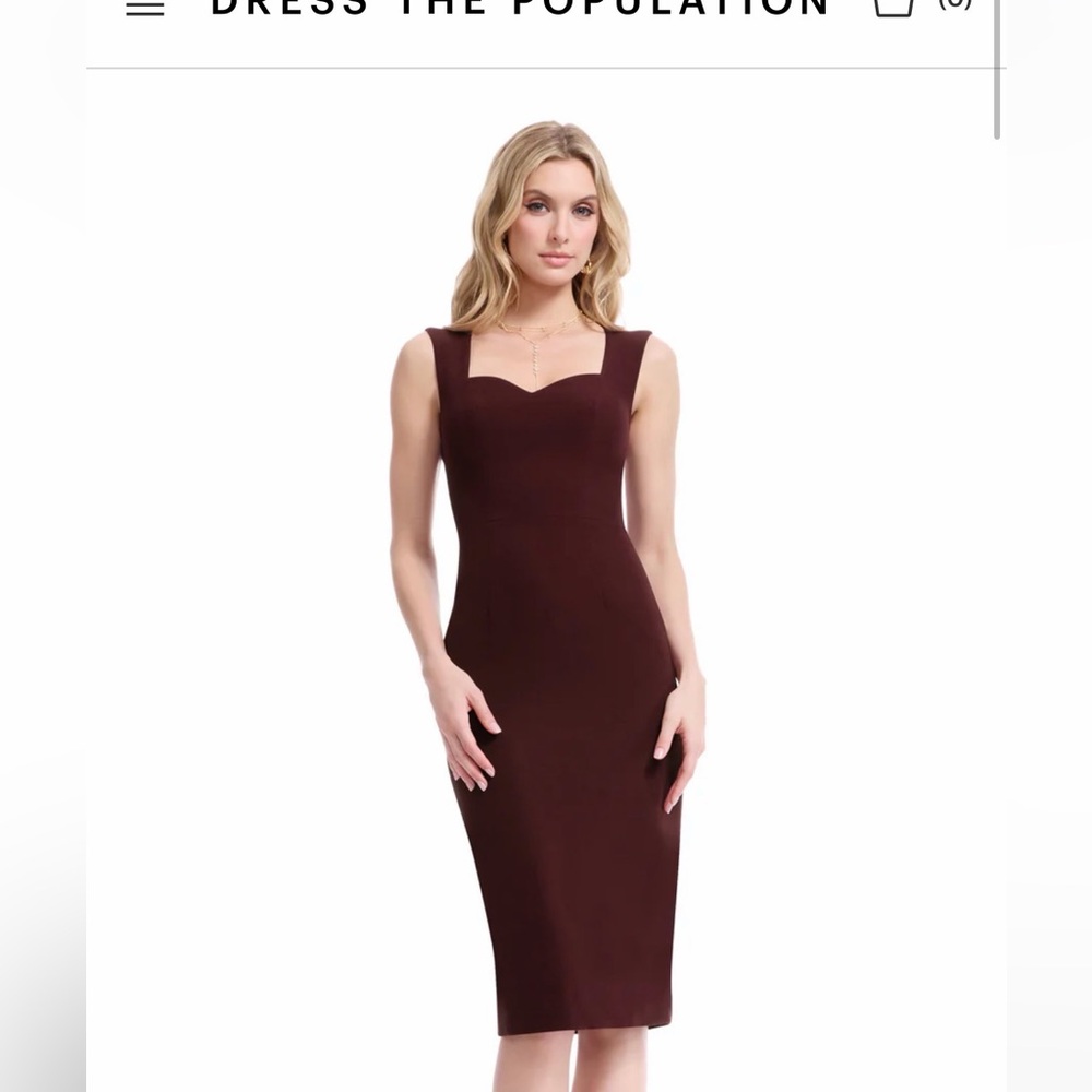 Dress the Population Wine Brown Midi Sheath Dress